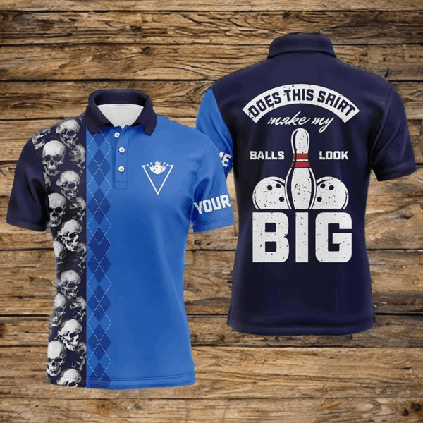 Funny blue skull Bowling polo shirt for men Custom name Does this shirt make my balls look big NQS6221