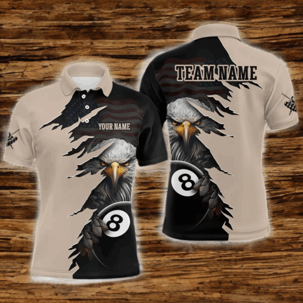 Funny US Flag Eagle Billiard Jersey for Men Billiard Shirt Billiard Gifts Polo & 1/4 Zip NNT14