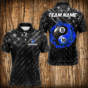 Black US Flag Ying And Yang 8 Ball & 10 Ball Custom Billiard Shirts For Men Funny Billiard Jerseys TDM3540