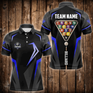 Personalized 8 Ball Pool Billiard Balls Polo & 1/4 Zip For Men Custom Team Billiard Jersey | Blue TDM3535