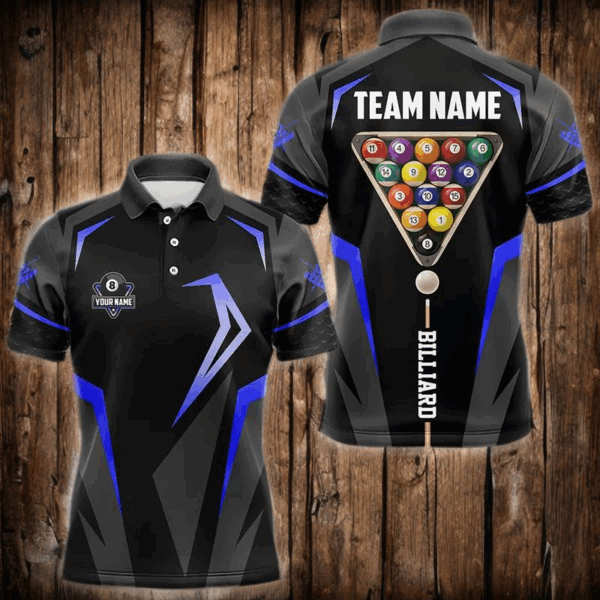 Personalized 8 Ball Pool Billiard Balls Polo & 1/4 Zip For Men Custom Team Billiard Jersey | Blue TDM3535