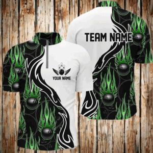 Custom Bowling Shirts For Men And Women, Personalized Flame Bowling Team Jerseys | Green IPHW5004