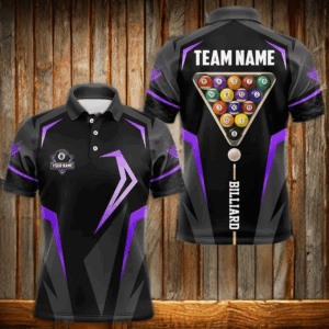 Personalized 8 Ball Pool Billiard Balls Polo & 1/4 Zip For Men Custom Team Billiard Jersey | Purple TDM3534