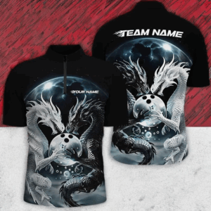 Black And White Dragon Custom Bowling Shirts For Men, Dragon Bowling League Shirt Outfits IPHW7064