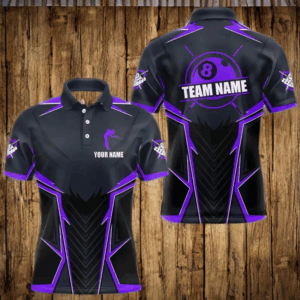 Billiard Jerseys For Men Custom Polo & Quarter-Zip Billiard Team Shirts, 8 Ball Pool Shirt |Purple TDM3532
