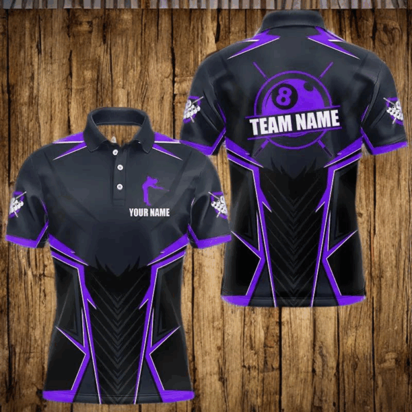 Billiard Jerseys For Men Custom Polo & Quarter-Zip Billiard Team Shirts, 8 Ball Pool Shirt |Purple TDM3532