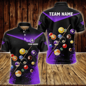 Personalized Grunge Purple Black 3D Pool Balls Men Billiard Shirts Custom Billiard Jerseys For Team TDM3513
