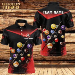 Personalized Grunge Red Black 3D Pool Balls Men Billiard Shirts Custom Billiard Jerseys For Team TDM3512