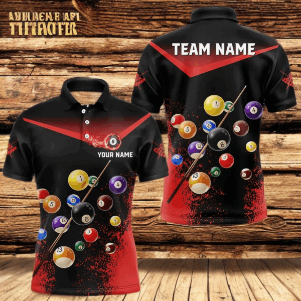 Personalized Grunge Red Black 3D Pool Balls Men Billiard Shirts Custom Billiard Jerseys For Team TDM3512