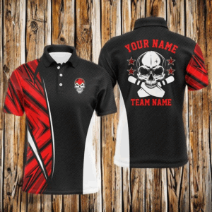 Black and red camo Custom camo Bowling polo Shirts For Men, team skull Bowling Jerseys NQS5633
