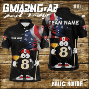 US Flag Funny 8 Ball Billiard Jersey Men Billiard Shirt for Men Team Polo & 1/4 Zip NNT12