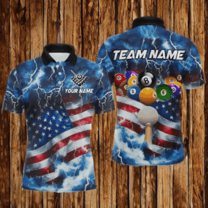 US Flag Thunder Billiards Shirt Men Polo & 1/4 Zip Shirts Billiard Team Jersey for Team NNT11