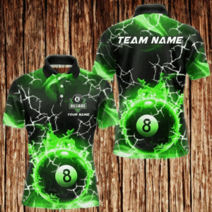 Green 8 Ball Pool Fire Flame Custom Lightning Billiard Shirts For Men Team League Billiard Jerseys TDM3491