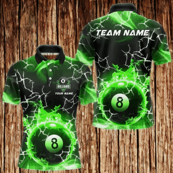 Green 8 Ball Pool Fire Flame Custom Lightning Billiard Shirts For Men Team League Billiard Jerseys TDM3491