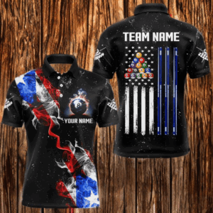Personalize Grunge US Flag Smoke Men Billiard Polo & Quarter Zip Custom Patriotic Billiard Jerseys TDM3490