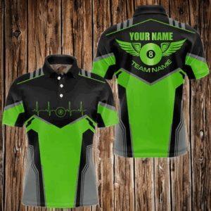 Personalized Billiard 8 Ball Wings Short Sleeve Men'S Shirts, Billiard Jerseys Tournament |Green TDM3489