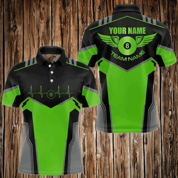 Personalized Billiard 8 Ball Wings Short Sleeve Men'S Shirts, Billiard Jerseys Tournament |Green TDM3489