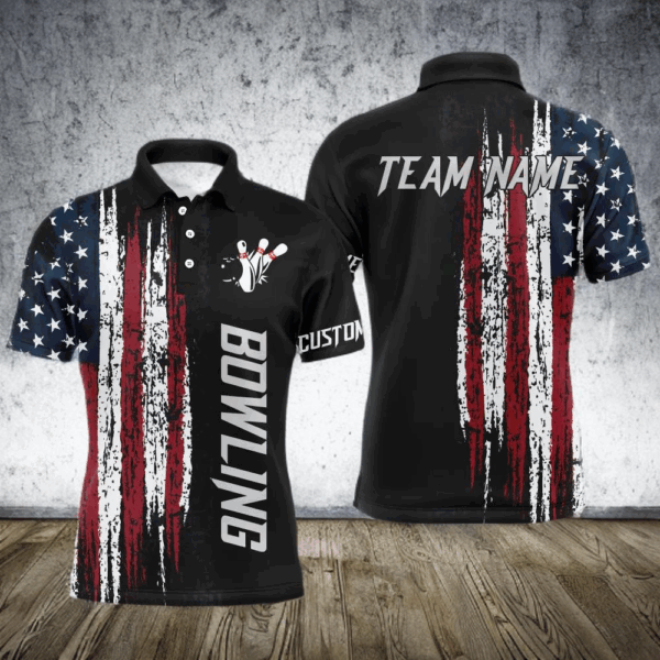 American Flag Bowling Shirt for Men Custom Bowling Jersey for Team Patriots Bowlers Polo Shirt NBP149