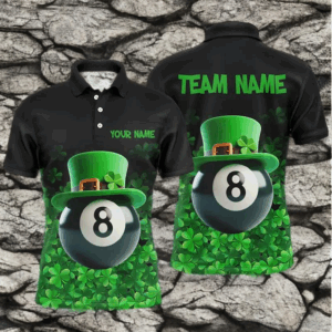 Personalized St Patrick's Day 8 Ball Pool 3D Polo Shirts For Men, Shamrock Billiard Team Jerseys VHM0996