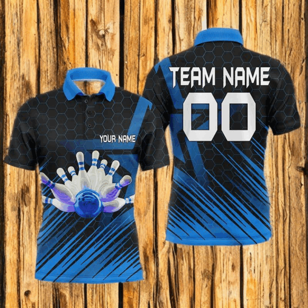 Blue Bowling Shirt For men Custom polo Bowling Jersey 3D Bowling Team Shirt For men NQS5139