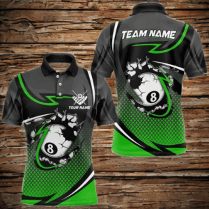 Funny 8 Ball Pool Green Billiard Jersey For Men Custom Polo & Quarter Zip Billiard Team Shirts TDM3487