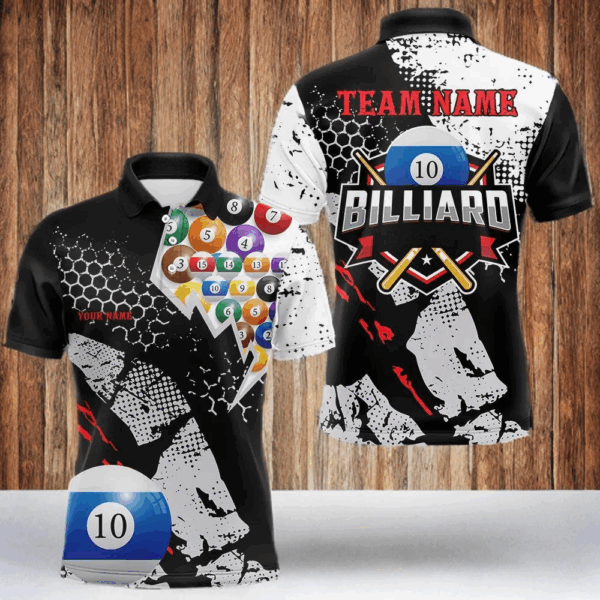 Personalized Grunge Style 10 Ball Billiard Shirts For Men Custom 10 Ball Pool Billiard Team Jerseys TDM3486