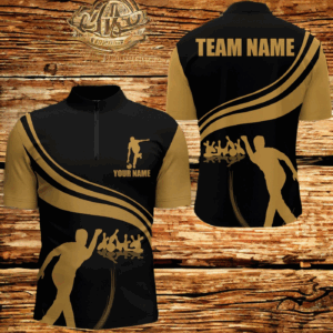Custom Bowling Shirt for Men, Quarter-Zip Shirt Black and Gold Men Bowlers Jersey Custom Bowling Team NBZ13