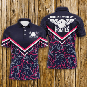 Rolling with My Homies Personalized Polo Bowling Shirt for Men, Bowling Pattern Jersey Short Sleeve NBP135