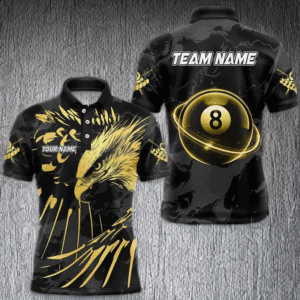 Custom Black And Gold 8 Ball Pool Eagle Paint Billiard Shirts For Men Team League Billiard Jerseys TDM3477