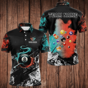 Personalized Orange And Turquoise 8 Ball Pool Smoke Billiard Shirts For Men Custom Billiard Jersey TDM3475