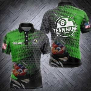 Green And Black Billiard Polo & Quarter-Zip Shirts For Men Custom Billiard Team Shirts Pool Jerseys TDM3474