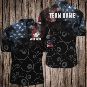 Personalized Vintage Smoke US Flag Billiard Quarter-Zip Shirts For Men, 8 Ball Pool Team Jerseys VHM0695
