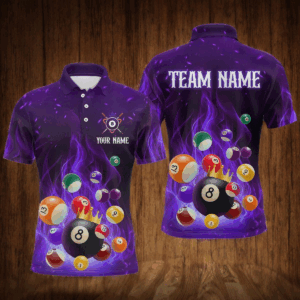 Purple Flaming Billiards Shirt 8 Ball Billiards Shirt Men Polo Shirts & 1/4 Zip NNT08