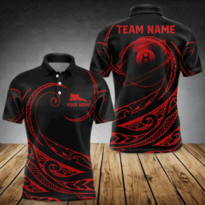 Black And Red 8 Ball Pool Tribal Pattern Men Billiard Polo & 1/4 Zip Custom Billiard Pool Jerseys TDM3472
