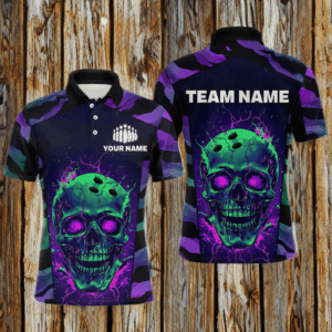 Black & Purple Skull Bowling Jersey Custom Polo Bowling Team Shirt for Men Women QZT675