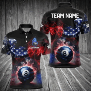 Custom American Flag Smoke 8 Ball Pool Billiard Polo & 1/4 Zip For Men, Patriotic Billiard Jerseys TDM3470