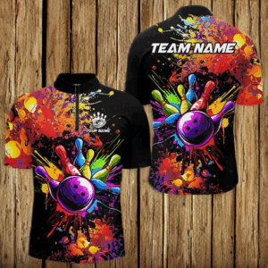 Colorful bowling jerseys Bowling Polo, 1/4 Zip Shirt for Men Custom Bowling Team shirts for bowlers NQS9770