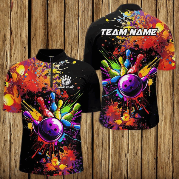 Colorful bowling jerseys Bowling Polo, 1/4 Zip Shirt for Men Custom Bowling Team shirts for bowlers NQS9770