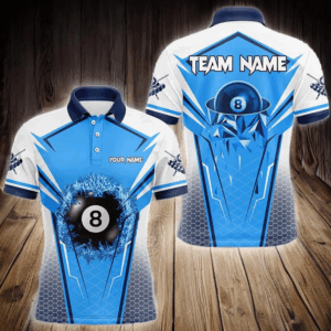 Personalized Blue And White 8 Ball Billiard Shirts For Men Custom 8 Ball Pool Billiard Team Jersey TDM3469