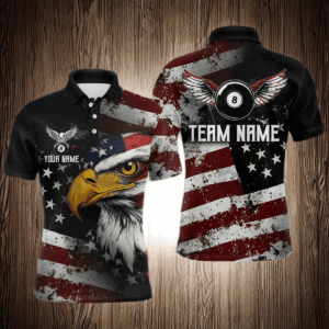 American Flag Billiard Shirt Funny Eagle Billiard Jersey Billiard for Men Polo & 1/4 Zip Shirt NNT06