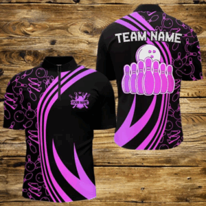 Black Mens bowling shirts Custom Pink neon team league bowling jerseys, gifts for bowlers NQS9668