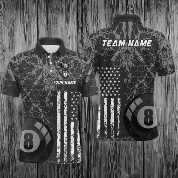 US Flag Eagle Billiard Jerseys 8 Ball Pool Billiard for Men Billiard Shirts Polo & 1/4 Zip NNT04