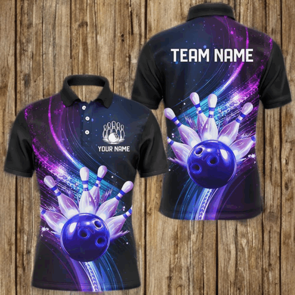 Purple Galaxy Bowling Jersey Men Women Custom Bowling Team Shirts Unisex Bowling Polo Quarter-zip CP28