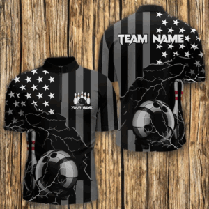 Personalized Black American flag Lightning thunder Custom Bowling Team Shirts For Mens Bowling Jersey NQS9538