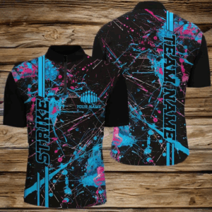 Custom Blue And Pink Strike Bowling Shirts For Men And Women, Camo Bowling Team Jerseys IPHW6428