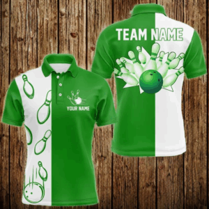 Green and white retro vintage Bowling polo, quarter zip shirts for men custom Bowling team jerseys NQS9533