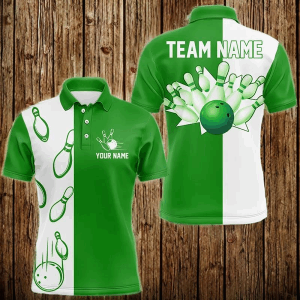 Green and white retro vintage Bowling polo, quarter zip shirts for men custom Bowling team jerseys NQS9533
