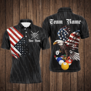 Billiard Shirt American Flag Eagle Billiard Jersey for Men Polo & 1/4 Zip Shirt Team NNT01