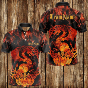 Custom Fire Flame Viking Dragon Bowling Polo Team Shirts For Men, Celtic Bowling Shirts IPHW8587