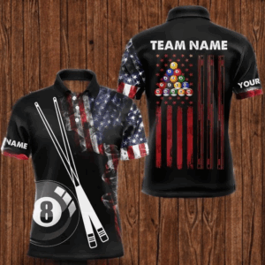American Flag Smoke 8 Ball Pool Billiard Shirt For Men Custom Patriotic Billiard Team Jersey TDM3449